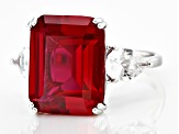 Pre-Owned Lab Created Ruby Rhodium Over Sterling Silver Ring 14.10ctw