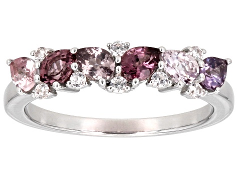Pre-Owned Multicolor Spinel With White Zircon Rhodium Over Sterling Silver Ring