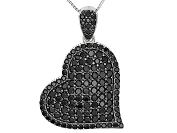 Picture of Pre-Owned Black Spinel Rhodium Over Sterling Silver Pendant with Chain 3.74ctw