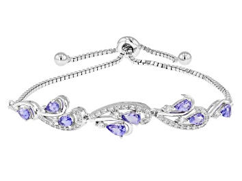 Picture of Pre-Owned Blue Tanzanite Rhodium Over Sterling Silver Bolo Bracelet 1.80ctw