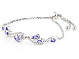Pre-Owned Blue Tanzanite Rhodium Over Sterling Silver Bolo Bracelet 1.80ctw