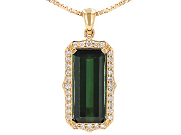 Picture of Pre-Owned Green Tourmaline 18k Yellow Gold Pendant With Chain 4.57ctw