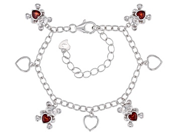 Picture of Pre-Owned Red Garnet Rhodium Over Sterling Silver Teddy Bear Children's Bracelet .98ctw
