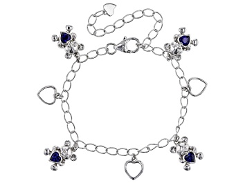 Picture of Pre-Owned Blue Lab Created Sapphire Rhodium Over Sterling Silver Teddy Bear Childrens Bracelet 0.98c