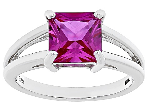Pre-Owned Pink Lab Created Sapphire Rhodium Over Sterling Silver Solitaire Ring 2.36ct