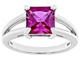 Pre-Owned Pink Lab Created Sapphire Rhodium Over Sterling Silver Solitaire Ring 2.36ct