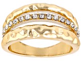 Pre-Owned White Crystal Gold Tone Hammered Ring