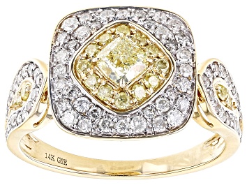 Picture of Pre-Owned Natural Yellow And White Diamond 14k Yellow Gold Cluster Ring 1.00ctw