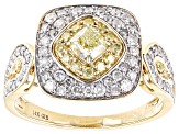 Pre-Owned Natural Yellow And White Diamond 14k Yellow Gold Cluster Ring 1.00ctw