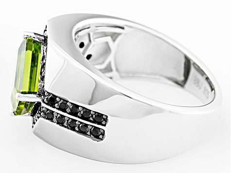 Pre-Owned Green Peridot Rhodium Over Sterling Silver Men's Ring 4.31ctw