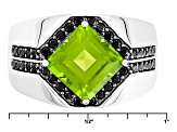 Pre-Owned Green Peridot Rhodium Over Sterling Silver Men's Ring 4.31ctw