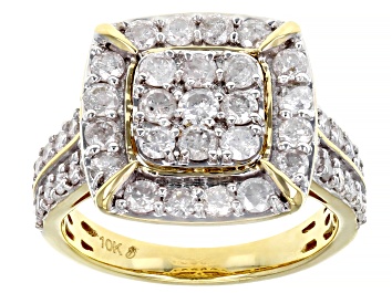 Picture of Pre-Owned White Diamond 10k Yellow Gold Cluster Ring 2.00ctw