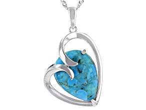 Pre-Owned Blue Composite Turquoise Rhodium Over Sterling Silver Heart Pendant With Chain