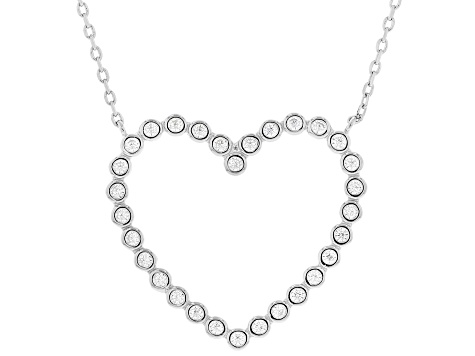 Pre-Owned White Cubic Zirconia Rhodium Over Sterling Silver Heart Necklace 0.72ctw
