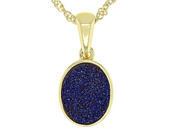 Picture of Pre-Owned Blue Drusy Quartz 18K Yellow Gold Over Sterling Silver Pendant With Chain
