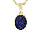 Pre-Owned Blue Drusy Quartz 18K Yellow Gold Over Sterling Silver Pendant With Chain