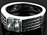 Pre-Owned Blue Brazilian Aquamarine Rhodium Over Sterling Silver Men's Ring 1.46ctw