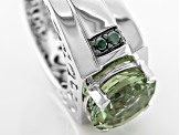 Pre-Owned Green Prasiolite Rhodium Over Sterling Silver Men's Ring 3.99ctw