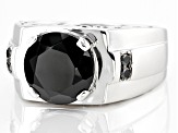 Pre-Owned Black Spinel with Black Diamond Accent Rhodium Over Silver Men's Ring 6.11ctw