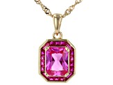 Pre-Owned Pink Lab Created Sapphire 18k Yellow Gold Over Sterling Silver Pendant With Chain 2.89ctw