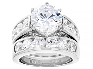 Picture of Pre-Owned White Cubic Zirconia Rhodium Over Sterling Silver Ring Set 10.20ctw