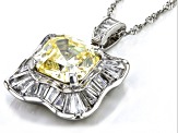 Pre-Owned Canary And White Cubic Zirconia Rhodium Over Sterling Silver Asscher Cut Pendant 10.73ctw