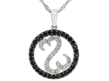 Picture of Pre-Owned Black Spinel And White Zircon Rhodium Over Sterling Silver Pendant 1.00ctw