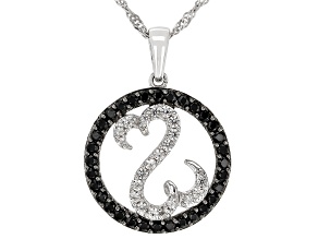 Pre-Owned Black Spinel And White Zircon Rhodium Over Sterling Silver Pendant 1.00ctw