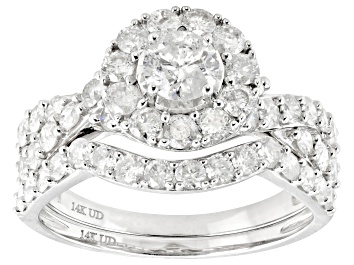 Picture of Pre-Owned White Diamond 14k White Gold Halo Ring With Matching Band 2.00ctw