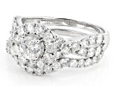 Pre-Owned White Diamond 14k White Gold Halo Ring With Matching Band 2.00ctw