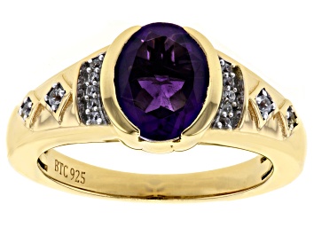 Picture of Pre-Owned Purple Amethyst with White Zircon 18k Yellow Gold Over Sterling Silver Men's Ring 2.18ctw