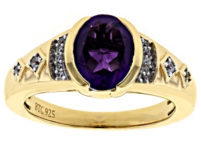 Pre-Owned Purple Amethyst with White Zircon 18k Yellow Gold Over Sterling Silver Men's Ring 2.18ctw