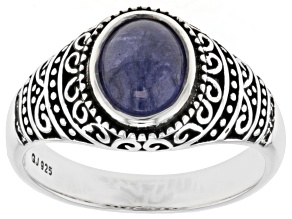 Pre-Owned Blue Tanzanite Sterling Silver Men's Ring