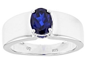 Pre-Owned Blue Lab Created Spinel Rhodium Over Sterling Silver Men's Ring 1.38ct