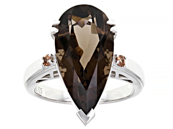 Picture of Pre-Owned Brown Smoky Quartz With Andalusite Rhodium Over Sterling Silver Ring 7.73ctw