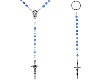 Picture of Pre-Owned Blue Crystal Silver-Tone Rosary and Key Chain Set