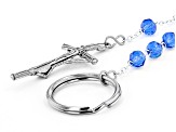 Pre-Owned Blue Crystal Silver-Tone Rosary and Key Chain Set