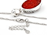 Pre-Owned Red Coral Sterling Silver leaf Design Enhancer With 18" Chain
