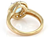 Pre-Owned Round Glacier Topaz™ with White Zircon 18k Gold Over Sterling Silver Halo Ring. 2.02ctw