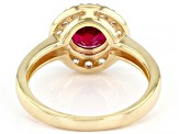 Pre-Owned Red Lab Created Ruby 18k Yellow Gold Over Sterling Silver Halo Ring. 1.76ctw