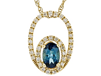 Picture of Pre-Owned Indicolite Blue Tourmaline And White Diamond 14K Yellow Gold Pendant With 18 Inch Rope Cha