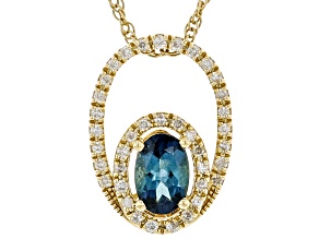 Pre-Owned Indicolite Blue Tourmaline And White Diamond 14K Yellow Gold Pendant With 18 Inch Rope Cha