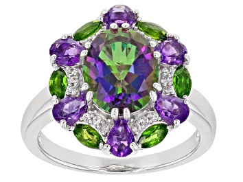 Picture of Pre-Owned Mystic Fire(R) Green Topaz Rhodium Over Silver Ring 4.25ctw