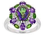 Pre-Owned Mystic Fire(R) Green Topaz Rhodium Over Silver Ring 4.25ctw