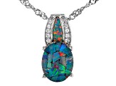 Pre-Owned Mutli Color Mosaic Opal Triplet Rhodium Over Silver Pendant With Chain 0.10ctw