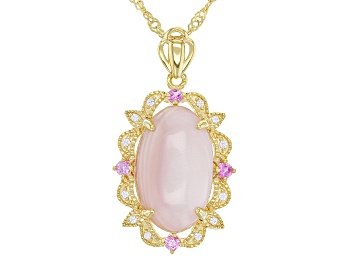 Picture of Pre-Owned Pink Mother-Of-Pearl 18k Yellow Gold Over Sterling Silver Pendant With Chain 0.24ctw