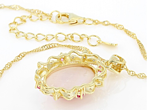 Pre-Owned Pink Mother-Of-Pearl 18k Yellow Gold Over Sterling Silver Pendant With Chain 0.24ctw