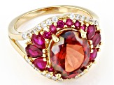 Pre-Owned Red Labradorite 18k Yellow Gold Over Sterling Silver Ring 4.71ctw