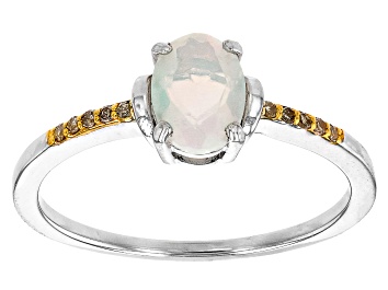 Picture of Pre-Owned Multicolor Ethiopian Opal Rhodium Over Sterling Silver Ring 0.42ctw
