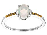 Pre-Owned Multicolor Ethiopian Opal Rhodium Over Sterling Silver Ring 0.42ctw